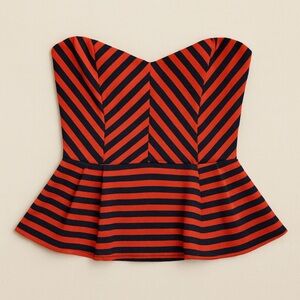 Forever 21 • Strapless Red & Navy Striped Peplum Top • Size M
